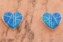Calvin Begay Blue Opal Sterling Silver Heart Earrings